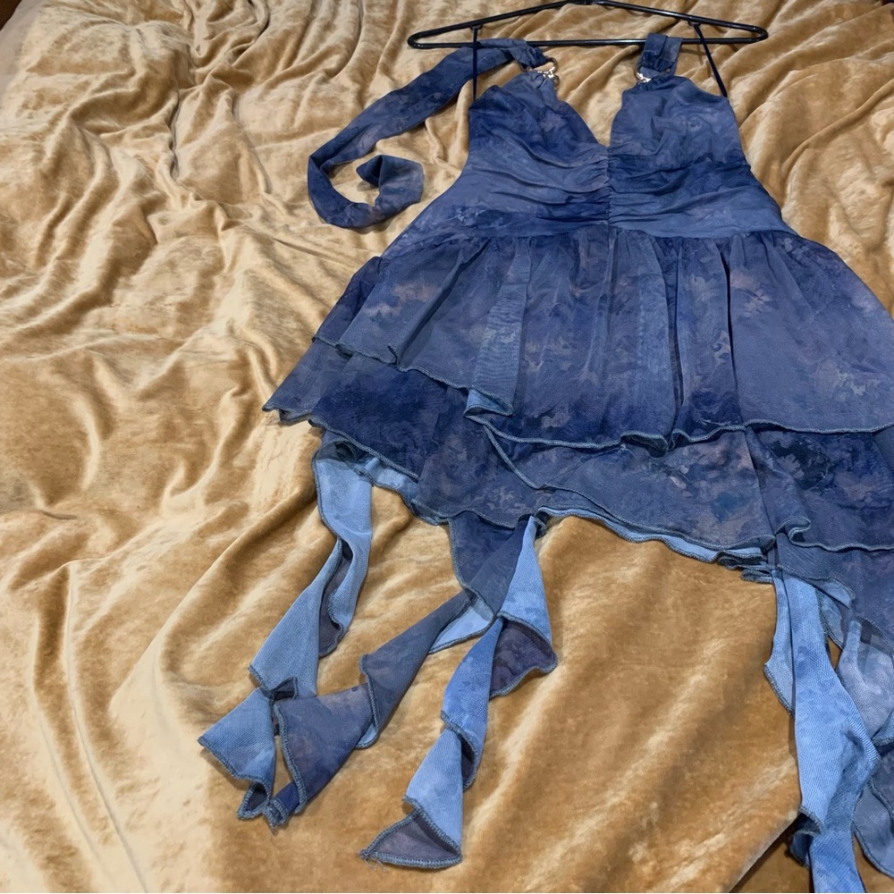 Blue Asymmetrical Mini Dress